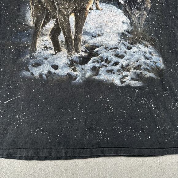 Vtg‎ 90s 3D Emblem Wolf T-Shirt Men’s XL Black AOP Short Sleeve Winter Galaxy - Picture 8 of 16